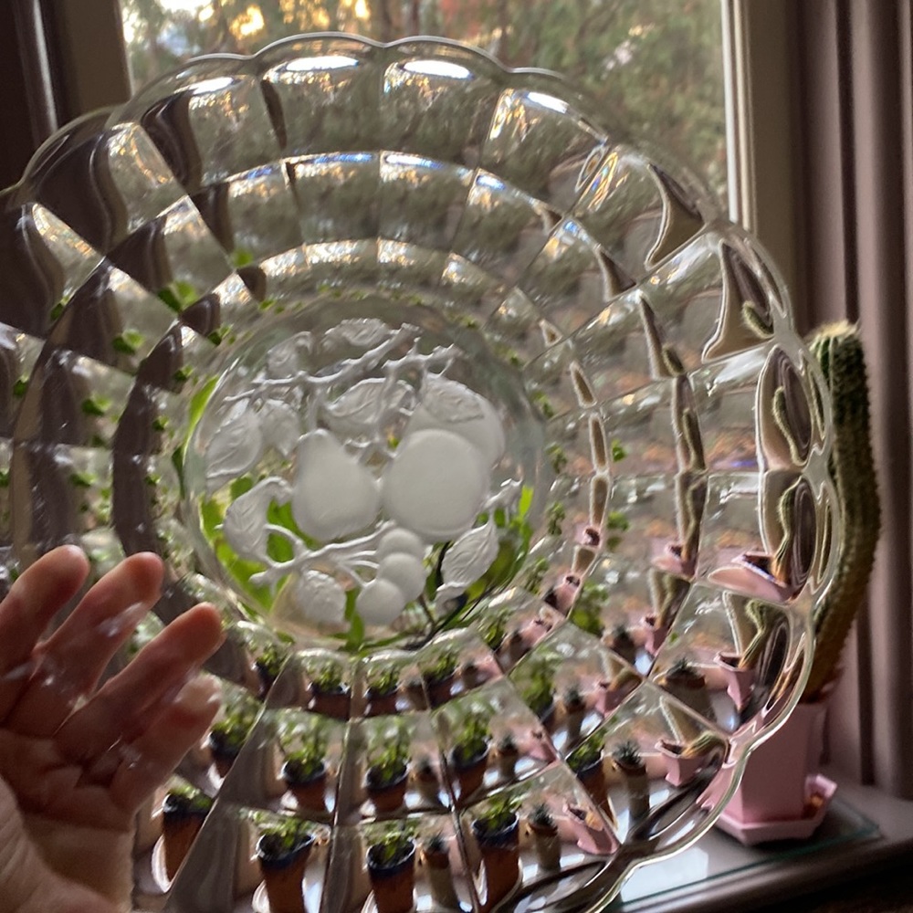 Vintage heavy glass optic serving platter